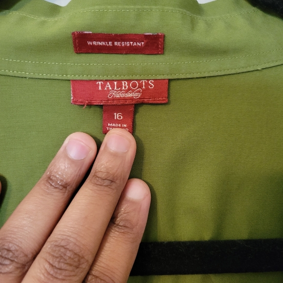 Talbots Plus Size Green Long Sleeve Button-Up Collard Women's Top. Size 16 - Picture 3 of 7